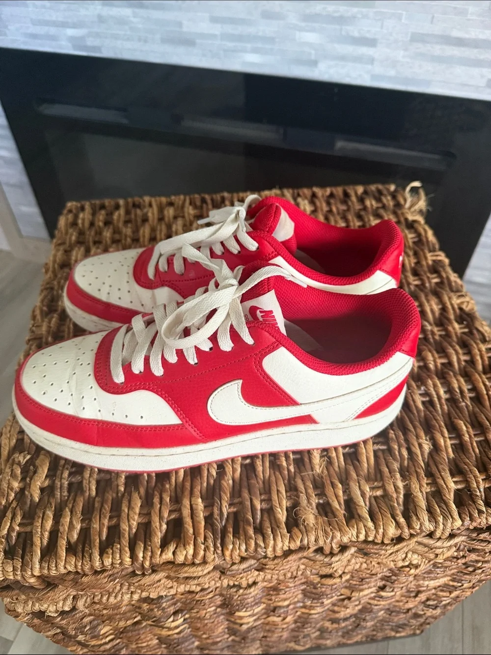 Red and White Womens Athletic Sneakers - Classic Low-Top